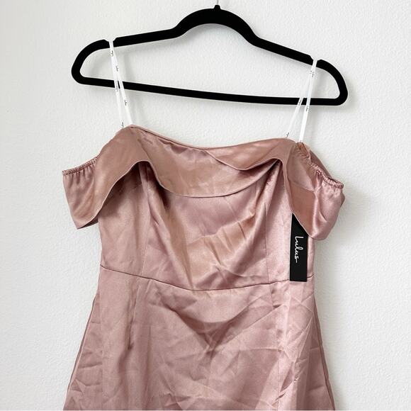 NWT Lulus Paparazzi Shot Satin Off-Shoulder Midi Dress in Mauve sz M - Picture 6 of 8